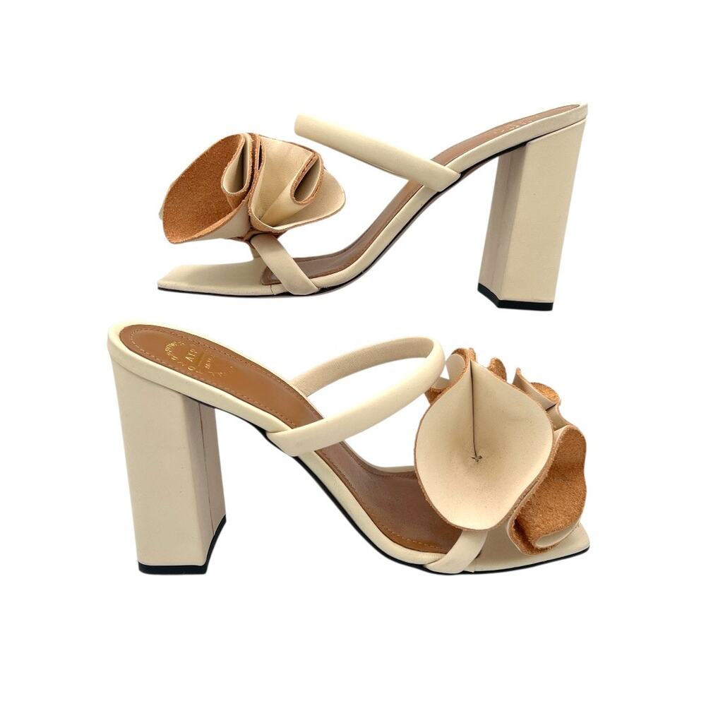 ATP Atelier Leather Flower Mule Sandals EU 38 Italy Block Heel